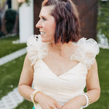 Ecru Organza Ruffle Shoulder Top