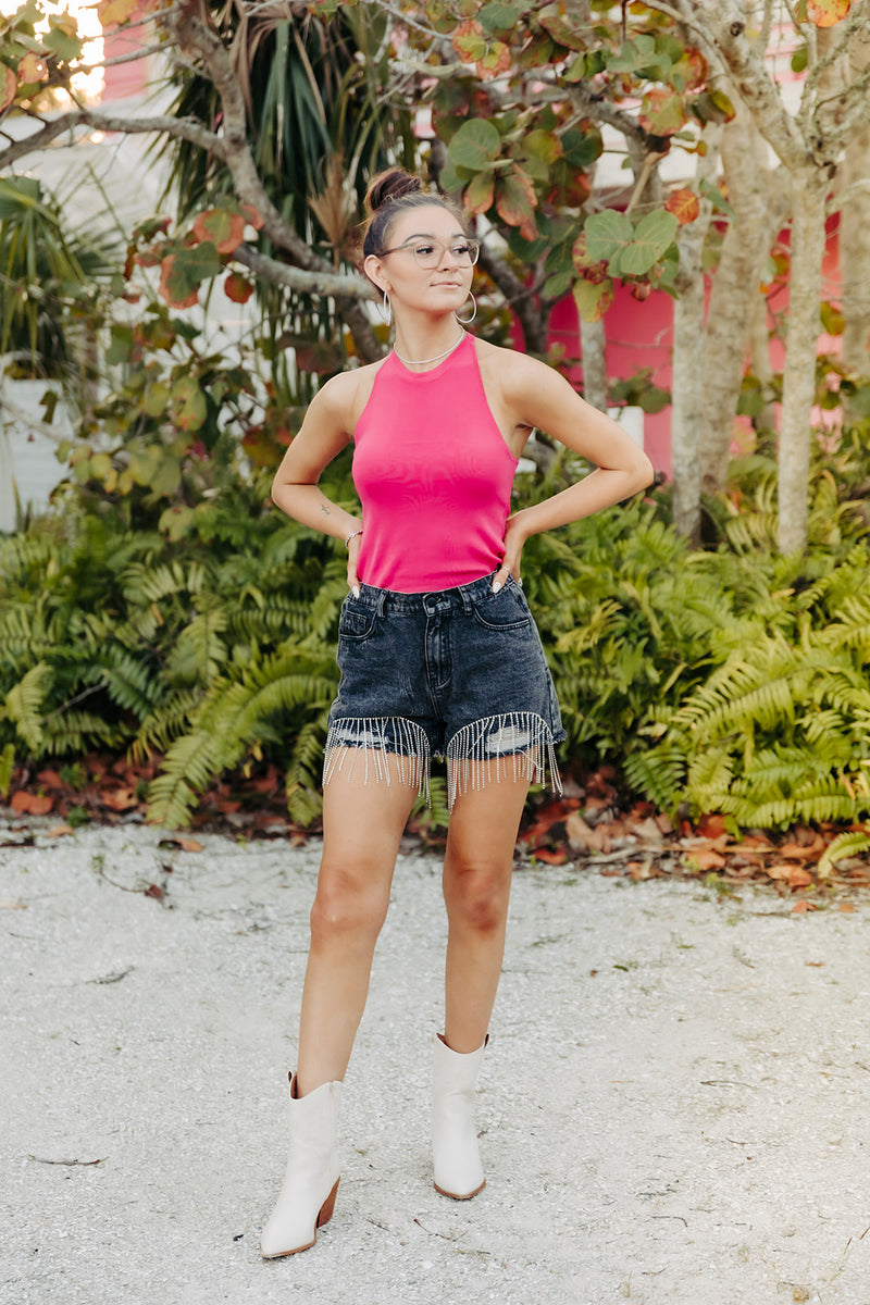 Hot Pink Knit Chic Racer Tank