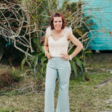 Seafoam Faux Leather Pant with Front Pocket