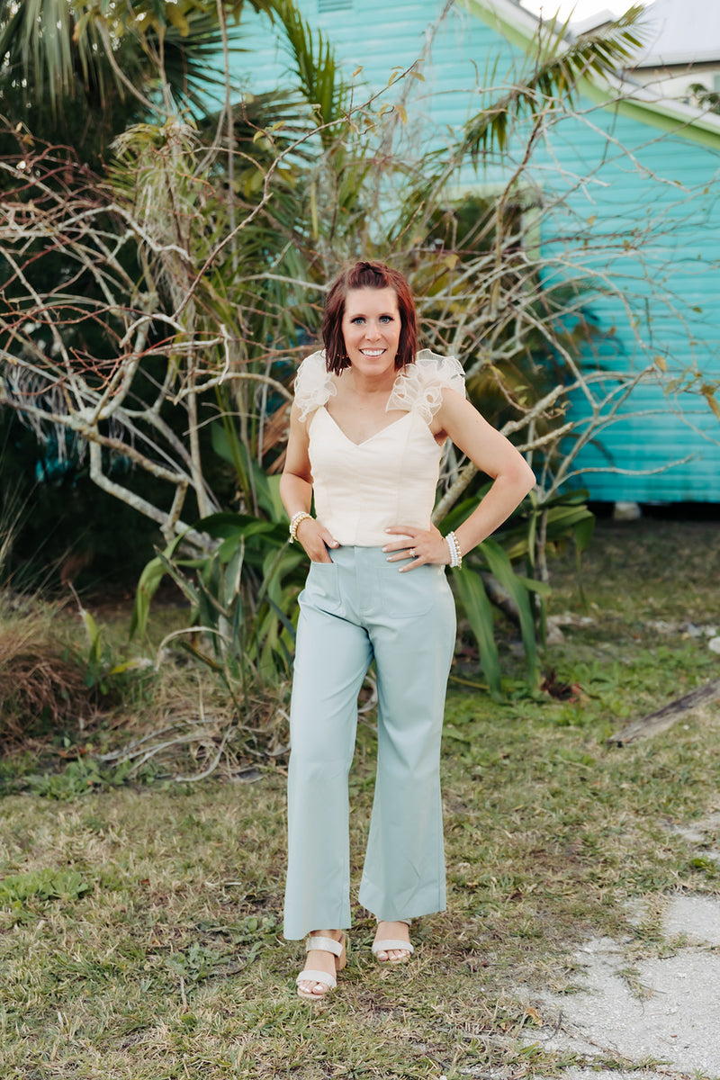 Seafoam Faux Leather Pant with Front Pocket