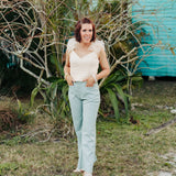 Seafoam Faux Leather Pant with Front Pocket