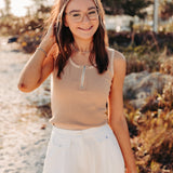 Mushroom Rib Texture Zipper Bodysuit Tank