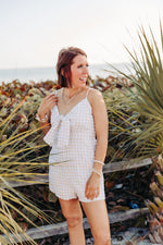 Beige Gingham Bow Front Romper