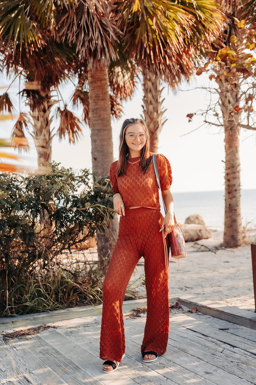 Brown Crochet Pants with Lining