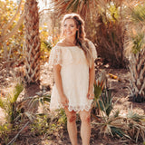 Cream Crochet Off The Shoulder Dress Ruffled Hemline