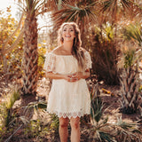 Cream Crochet Off The Shoulder Dress Ruffled Hemline