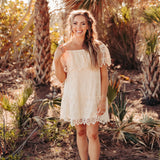 Cream Crochet Off The Shoulder Dress Ruffled Hemline