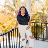 Black Satin Crop Surplice Top