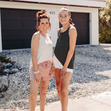 STRIPE RIB KNIT BUTTON DETAIL HALTER TANK