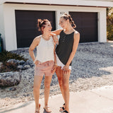 STRIPE RIB KNIT BUTTON DETAIL HALTER TANK