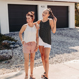 STRIPE RIB KNIT BUTTON DETAIL HALTER TANK