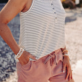 STRIPE RIB KNIT BUTTON DETAIL HALTER TANK