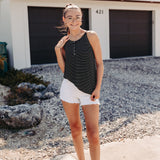 STRIPE RIB KNIT BUTTON DETAIL HALTER TANK