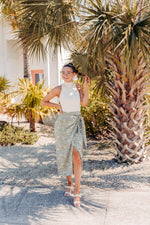 Light Olive Printed Sarong Midi Skirt with Tie
