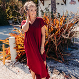 Cuffed Sleeve V Neck Burgundy Knit Maxi Dress