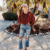 Copper Pleated Detail Billow L/S Top