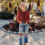 Copper Pleated Detail Billow L/S Top