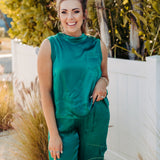 Emerald Green Satin Cargo Jogger Pants