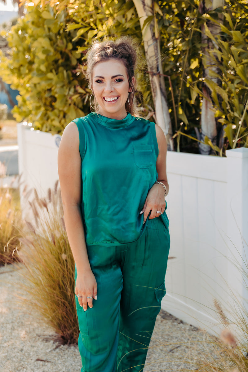 Emerald Green Satin Sleevless Tank