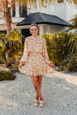 Ivory + Mustard Floral Ruched Waistband Dress