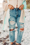High Rise Distressed Beach Denim