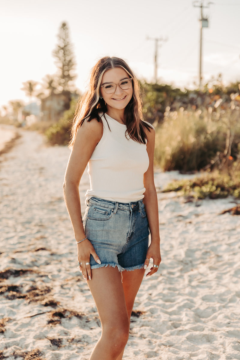 High Rise Two Tone Shorts