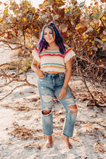 Cream + Pink Crochet Square Neck Crop