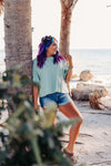 Medium Wash High Rise Ripped Hem Shorts