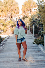Medium Wash High Rise Ripped Hem Shorts