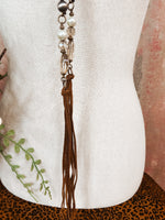 Gray Tiger Eye Wrap Necklace w/ Charmed Accent
