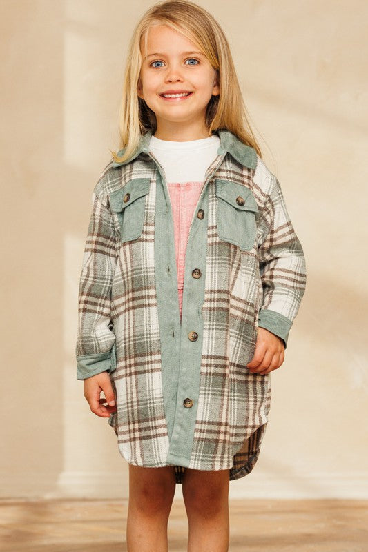 Kids Mint Green Plaid Shacket