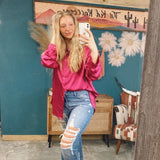 Magenta Satin Shirt with Roll Up Sleeve