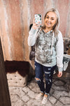 Striped Sleeve Camo Hooded Top