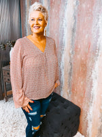 Rust Patterned V Neck Babydoll Top