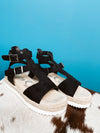 Black Faux Suede Sandal w/ Ankle Strap