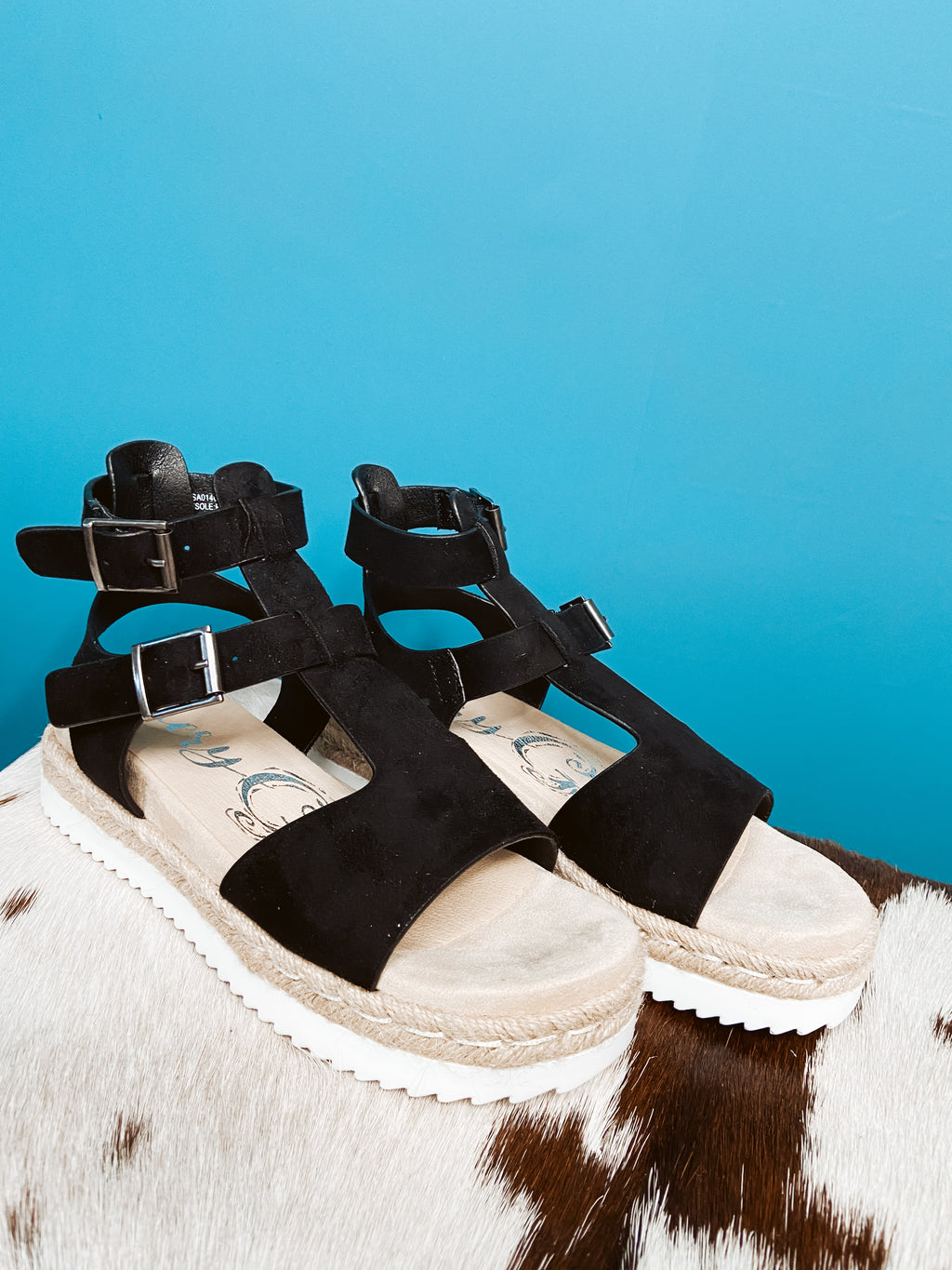 Black Faux Suede Sandal w/ Ankle Strap
