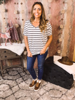 S/S V Neck Striped Top