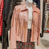 Blush Wild Horses Fringe Leather Jacket