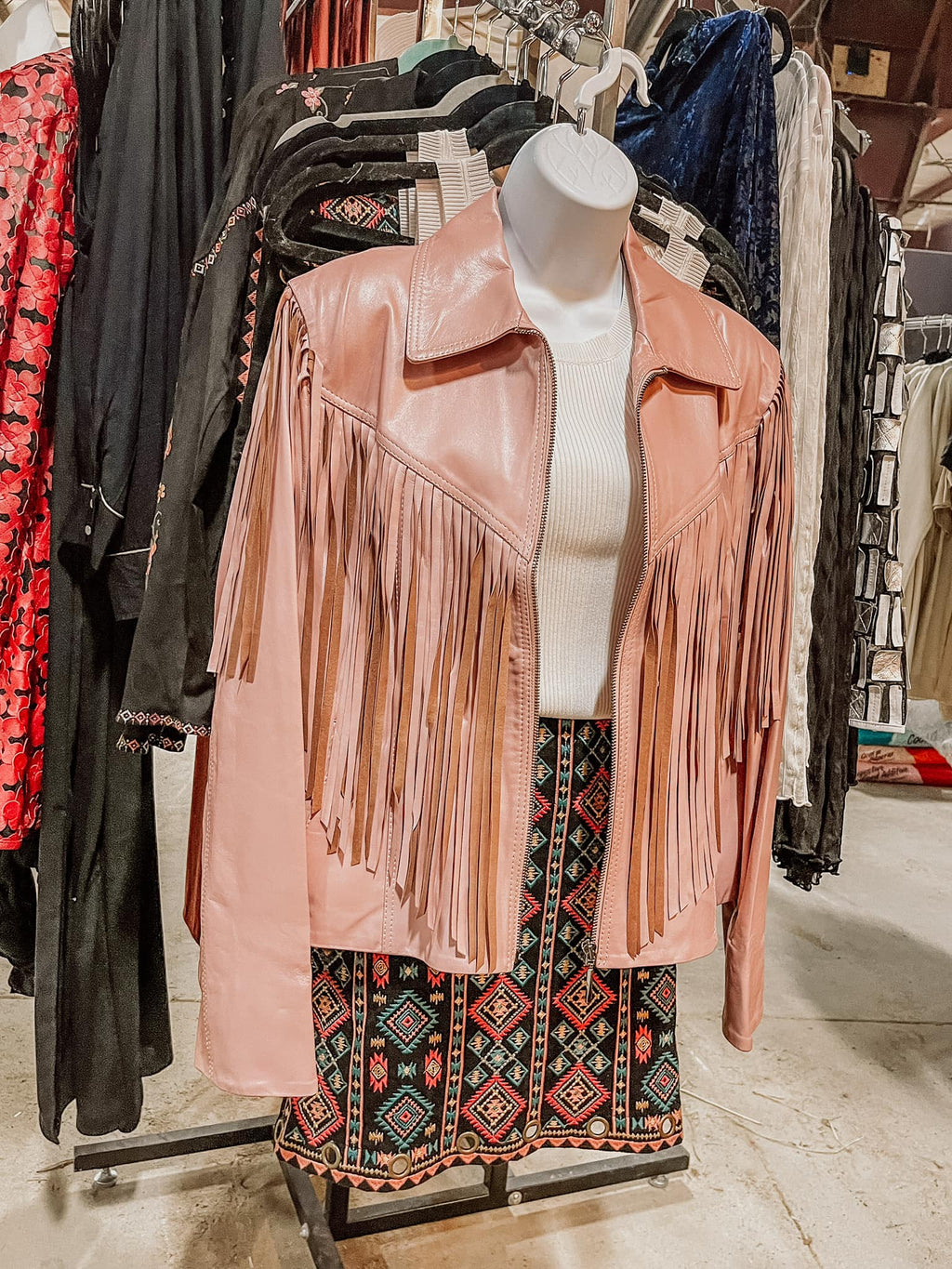 Blush Wild Horses Fringe Leather Jacket