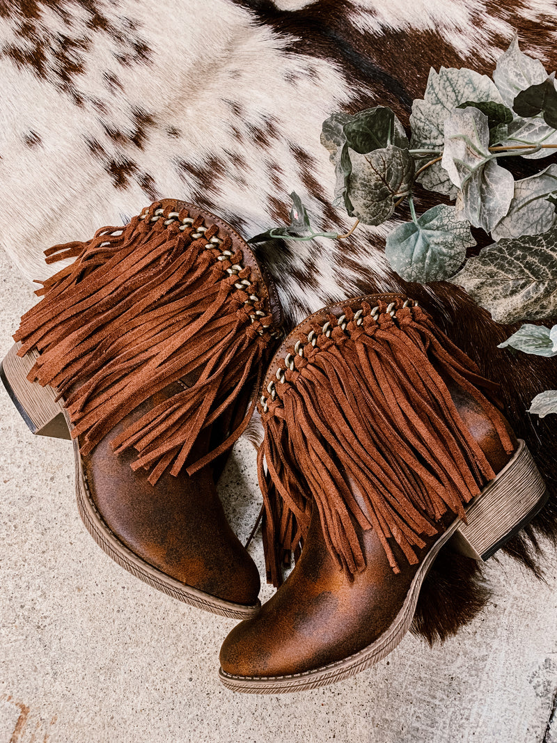 Juno Tan Fringed Bootie