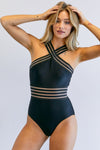 Black Solid Halter Tank Swimwear