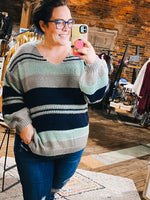Navy & Mint V Neck Sweater