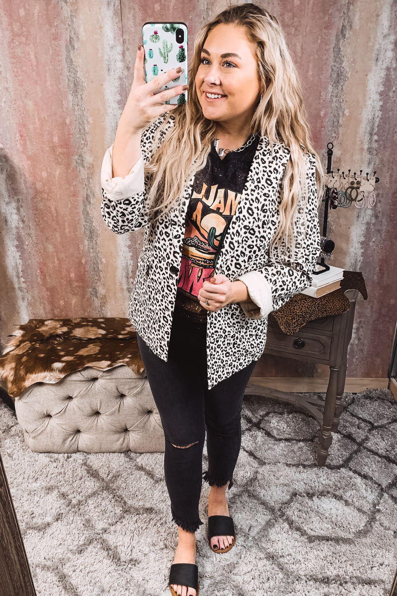 Cheetah Front Button Blazer