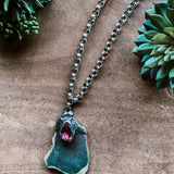 Metal Necklace with Agate Stone & Amethyst Crystal