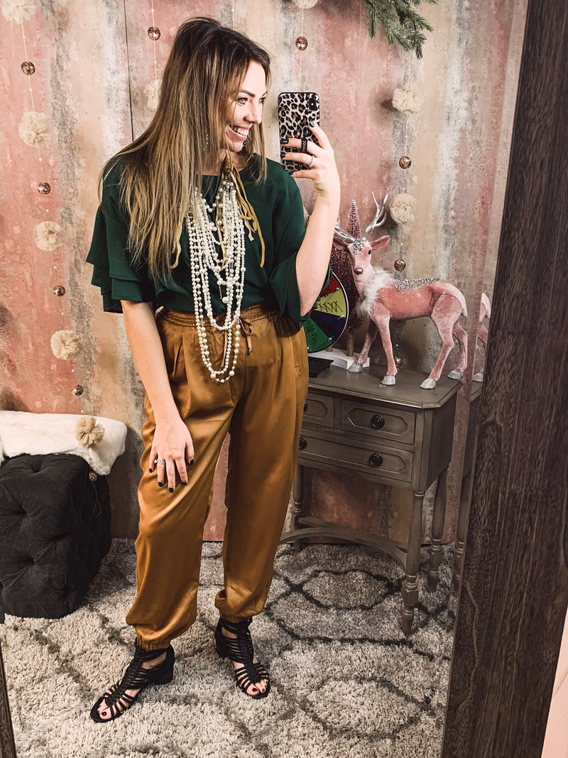 Drawstring Camel Pants w/ Pockets