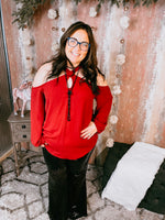 Wine Cross Cold Shoulder Top