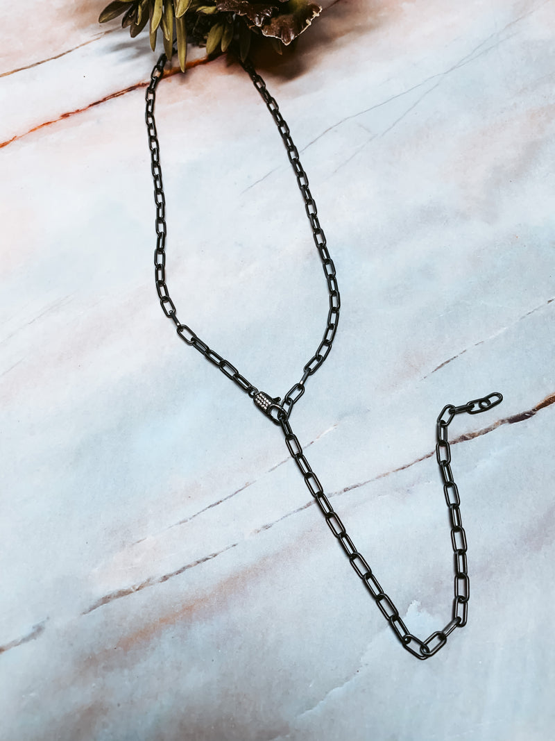 Diamond Lariat Chain Necklace - Black