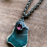 Metal Necklace with Agate Stone & Amethyst Crystal