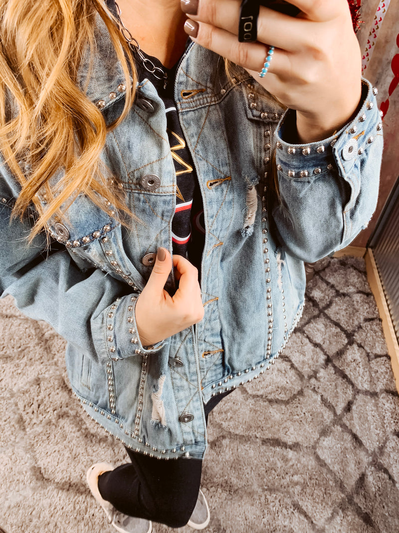 Distressed Studded Denim Jacket