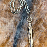 Green Marled Beaded Necklace with Cheetah Tassel